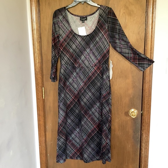 Connected apparel plaid print dress with slit and stretch size 10 - Picture 1 of 16